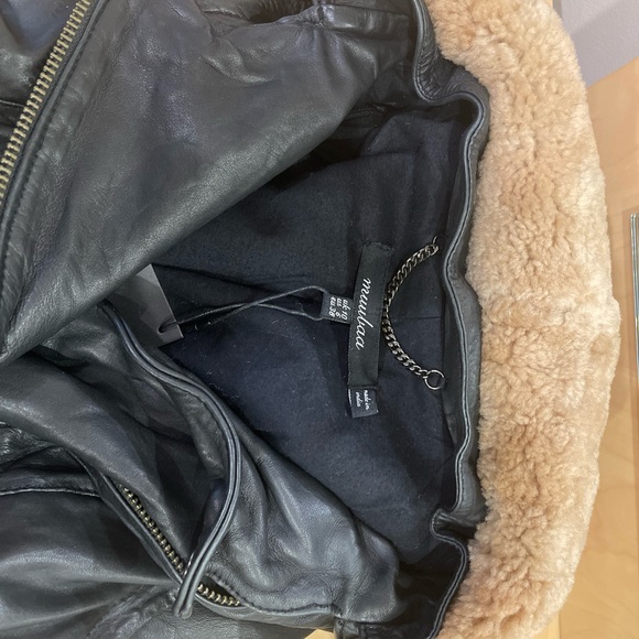 Muubaa shearling aviator biker jacket real sheepskin lamb leather size 6 black - Picture 13 of 13